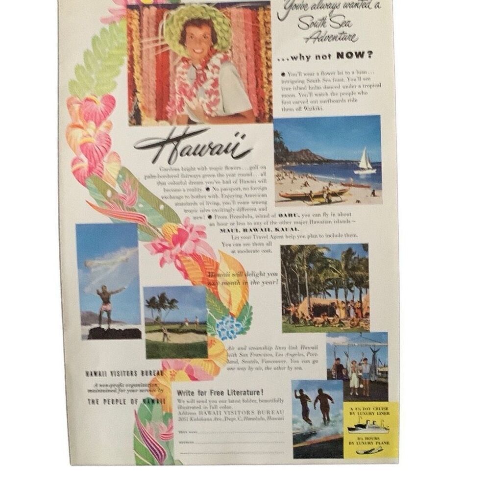 Vintage 1951 Hawaii South Sea Adventure As Advertisement